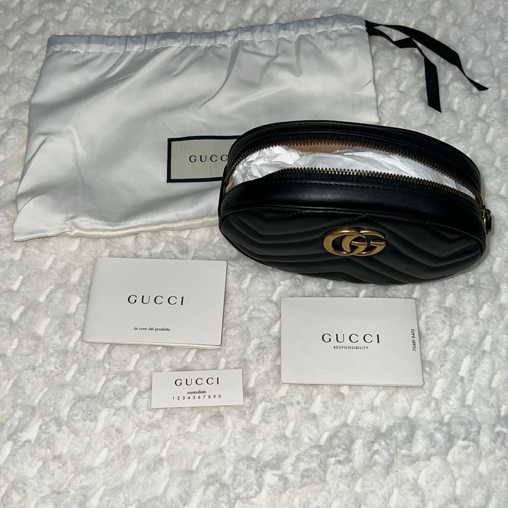 Gucci Calfskin Matelasse GG Marmont Leather Belt Bag 85/34-Authentic-NWT - Picture 14 of 16